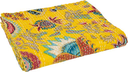 J-Line Plaid/Strand Mat Bloemen+Hechtingen Katoen Geel Small