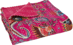 J-Line Plaid/Strand Mat Bloemen+Hechtingen Katoen Roze Large