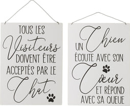 J-Line plakkaat Teksten Engels Dog Cat - metaal - wit/zwart - 2 stuks
