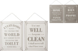 J-Line plakkaat Toilet Mix Engels/Frans - metaal - wit/zwart - 2 stuks