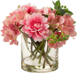 J-Line plant Dahlia Hydrangea in vaas - kunststof/glas - roze