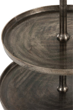 J-Line plateau Op Voet 5 Niveaus Rond - aluminium - antiek grijs