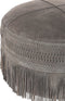 J-Line Poef Franjes Rond Leer Grijs