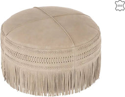 J-Line poef Franjes Rond - leer - lichtgrijs