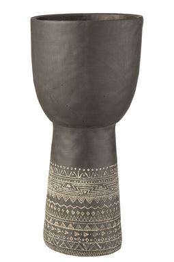 J-Line Pot Gat Decoratie Etnisch Cement Grijs Large