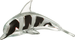 J-Line presse-papier Dolfijn - glas - zwart/wit - small