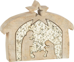 J-Line Puzzel Kerststal Mango Hout Glitter S
