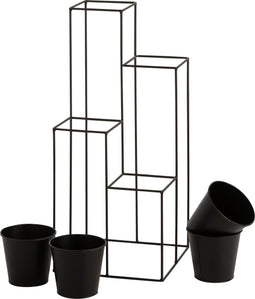 J-Line Rek bloempothouder 4 Potten - metaal - zwart - small - Ø 31 cm