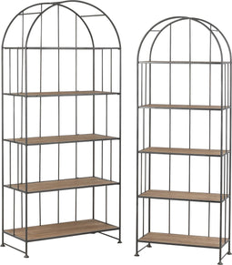 J-Line rek Ronde - metaal/hout - bruin - set van 2