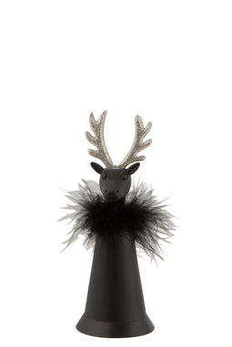 J-Line figuur rendier + bel - fur/metaal - zwart