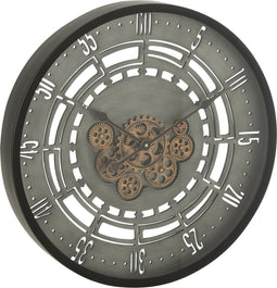 J-Line Rond Seconden Tandwielen klok - metaal - zwart & grijs - small - Ø 59.5 cm - woonaccessoires