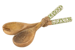 J-Line salade Serveerder Patroon - hout - groen/wit - 2 stuks