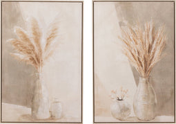 J-Line schilderij Pampas - canvas/hout - beige - 2 stuks