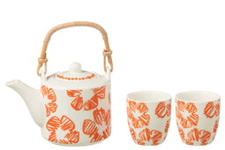 J-Line Set 3 Theepotten Set Bloemen Doos Keramiek Oranje