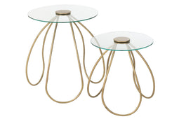 J-Line Set Van 2 Tafels Rond Metaal/Glas Goud