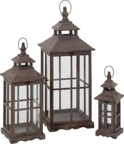 J-Line Set Van 3 Lantaarns Venster Hout Bruin