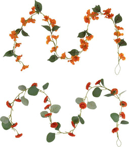 J-Line slinger Bloemen + Blaadjes - kunststof - oranje/groen - 2 stuks