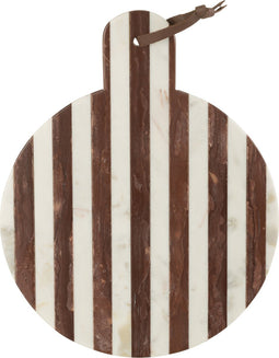 J-Line snijplank Rond Streep Marmer - steen - wit/bruin