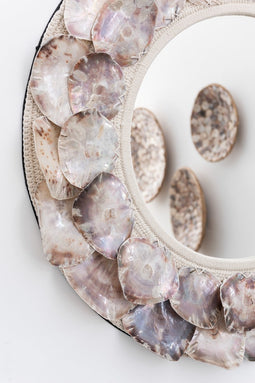 J-Line spiegel Lisa - schelpen/hout - paars - small - Ø 80 cm