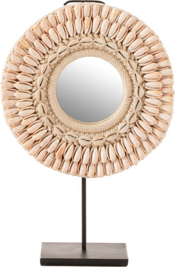 J-Line spiegel Op Voet Mona - glas/schelpen - lichtroze - small - 25 x 41.5 cm