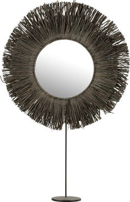J-Line spiegel Op Voet Rond - riet - grijs - 41 x 50 cm