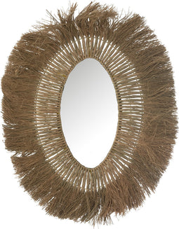 J-Line spiegel Ovaal Gevlochten - gras - naturel - 74 x 100 cm
