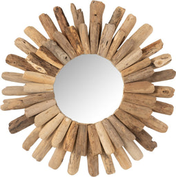 J-Line spiegel Rond - hout - naturel - medium - Ø 52 cm