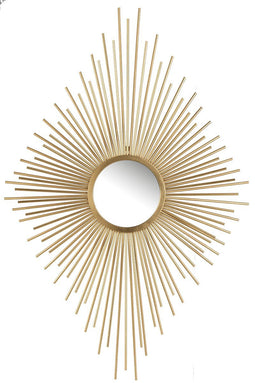 J-Line Spiegel Stralen Ruit Metaal/Glas Goud - Wandspiegel 64.5 x 98 cm