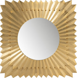 J-Line Spiegel Vierkant Stralen Latoen/Mdf Goud - Wandspiegel 102 x 5 cm