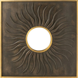 J-Line Spiegel Zon Mangohout Goud/Bruin - Wandspiegel 110 x 5 cm