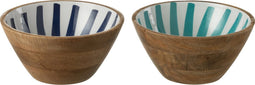 J-Line Stralen Mango kom - hout - blauw/wit - medium - 2 stuks