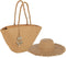 J-Line strandtas met schelpen + hoed - papier - lichtbruin - 2 stuks