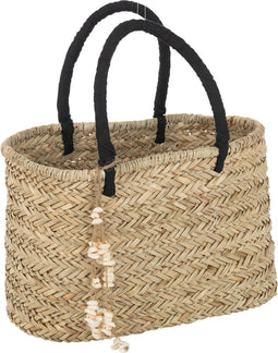 J-Line strandtas Met Schelpen - jute - naturel/zwart - large