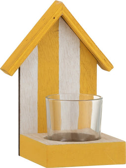 J-Line T-Lichthouder 1 Strandhuisje Hout Geel/Wit Small