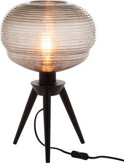 J-Line tafellamp Teri Tripod - glas/hout - grijs/zwart