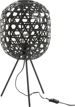 J-Line tafellamp Tripod Rond - bamboe/metaal - zwart