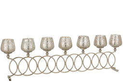 J-Line Theelichthouder 8 Ringen Craquele Glas Nickel