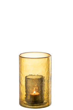 J-Line Theelichthouder Dubbel Glas Geel Small