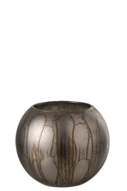 J-Line Theelichthouder Jari Rond Glas Grijs/Blauw Large