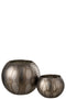 J-Line Theelichthouder Jari Rond Glas Grijs/Blauw Large