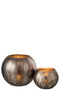 J-Line Theelichthouder Jari Rond Glas Grijs/Blauw Large