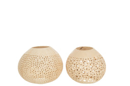 J-Line theelichthouder Kokosnoot Gaatjes - jute - naturel - 2 stuks