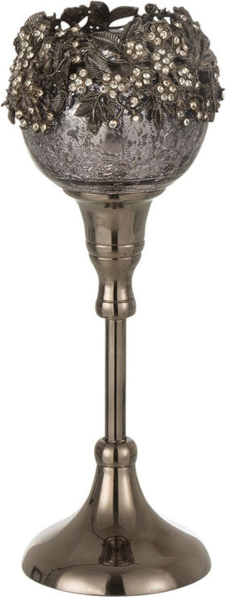 J-Line theelichthouder op voet Juweel - metaal/aluminium/glas - grijs - small