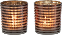 J-Line theelichthouder Strepen - glas - bruin - 3 stuks
