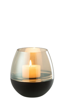 J-Line theelichthouder/vaas Lijnen - glas - zwart/goud - medium