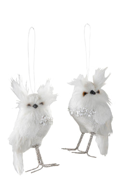 J-Line Uil Staand Pluche/Veren Wit/Zilver Small Assortiment Van 2