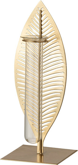 J-Line vaas 1 Tube 1 Veer - metaal/glas - goud - small - 22 cm hoog