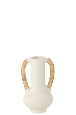 J-Line vaas Amfoor Leo Terracotta - cement - wit/naturel
