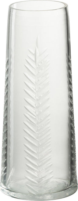 J-Line Vaas Bladeren Glas Transparant Small - Bloemenvaas 14.50 cm hoog