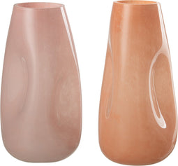 J-Line vaas Bult - glas - roze/oranje - large - 2 stuks - 28 cm hoog